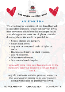 request for KS3 & 4 uniform donations 